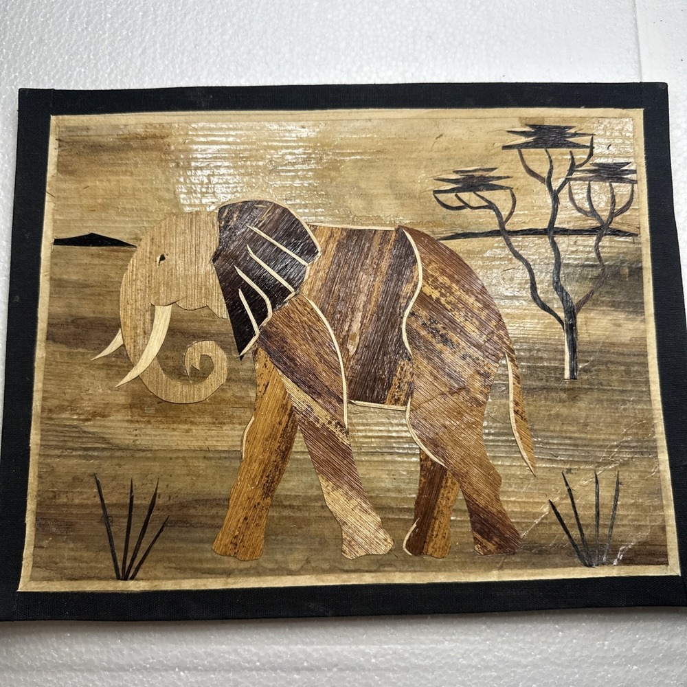 Set of 2 Banana Leaf African Art 1 Giraffe 1 Elephant Approximately 9.5‎ X 12.5